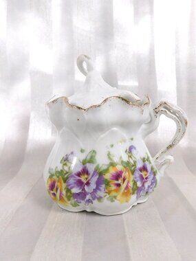 Small Unmarked White Porcelain Honey Pot with Spoon # 26123